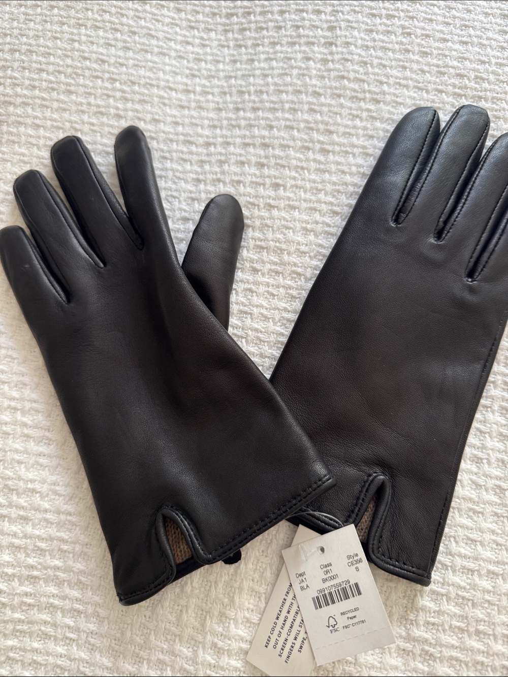 J. Crew Black Leather cashmere lined Women's Gloves